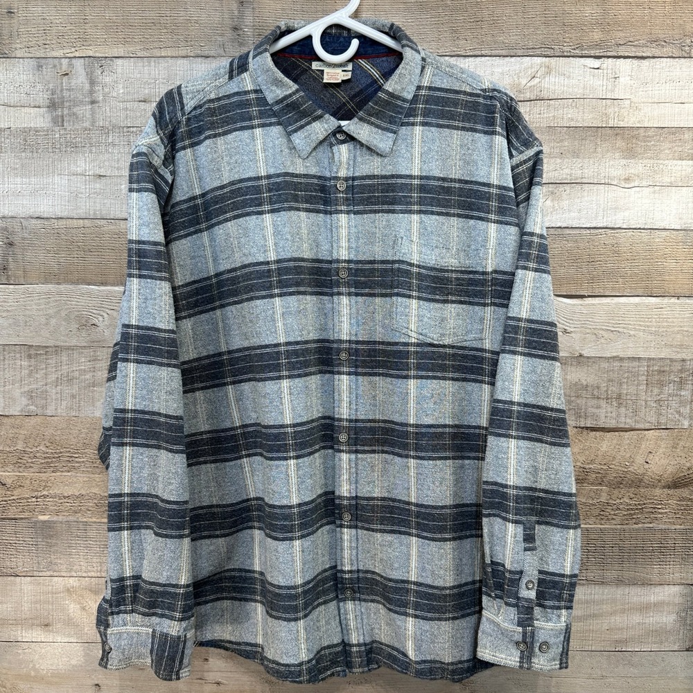 Carbon 2 Cobalt Men's Grey Flannel Plaid Button Up Shirt XXL 100% Cotton - Picture 1 of 6